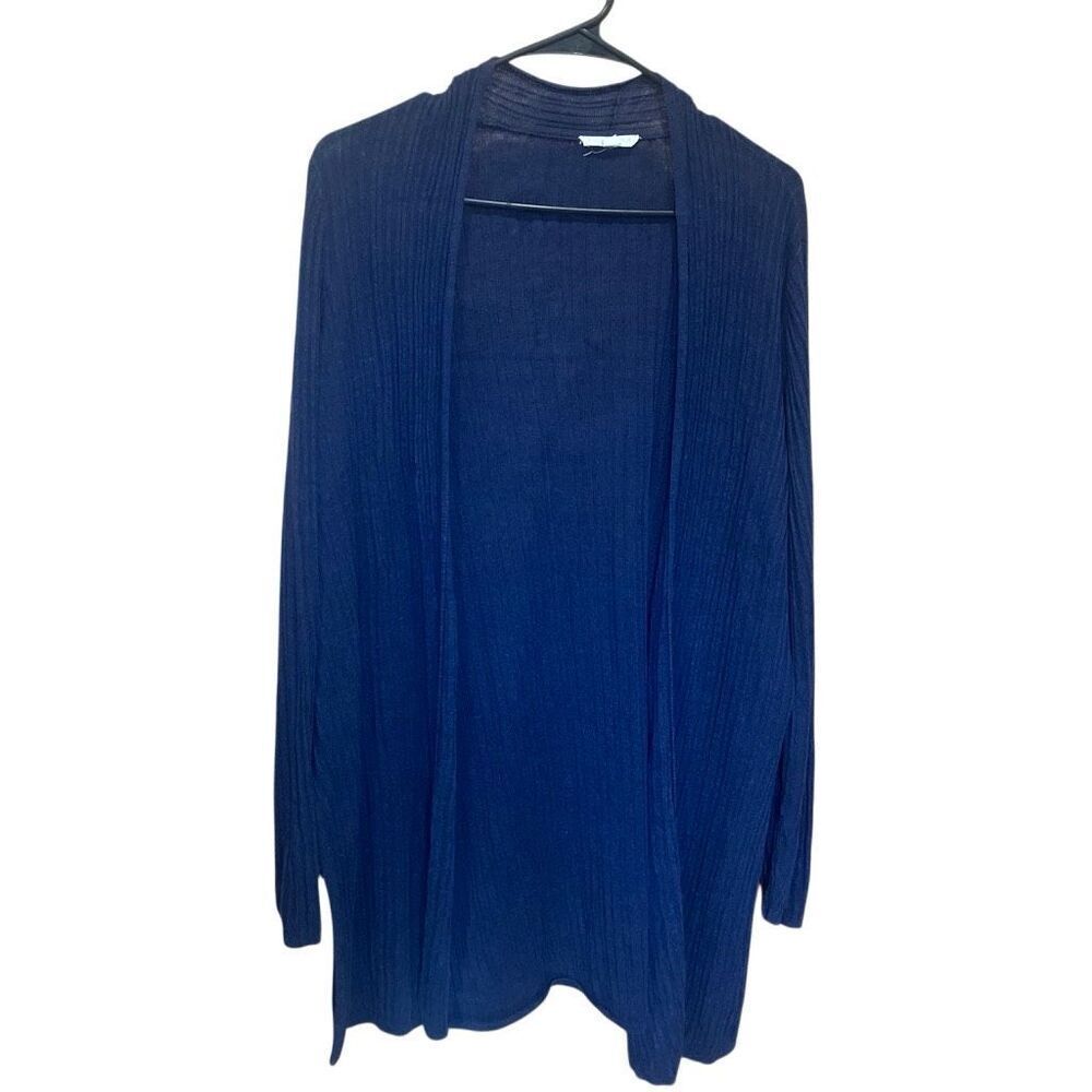 Eileen Fisher Navy 100% Linen Open Front Cardigan Long Sleeve 1X #777